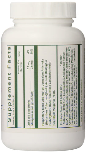 Détails des capsules de nutri-west Total Probiotics sur fond blanc