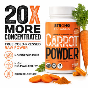 Détails des capsules de Poudre de Jus de Carotte Crue Strong Organics