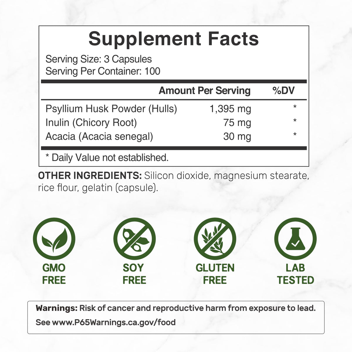 Détails des capsules de psyllium 1500mg avec complexe d'inuline