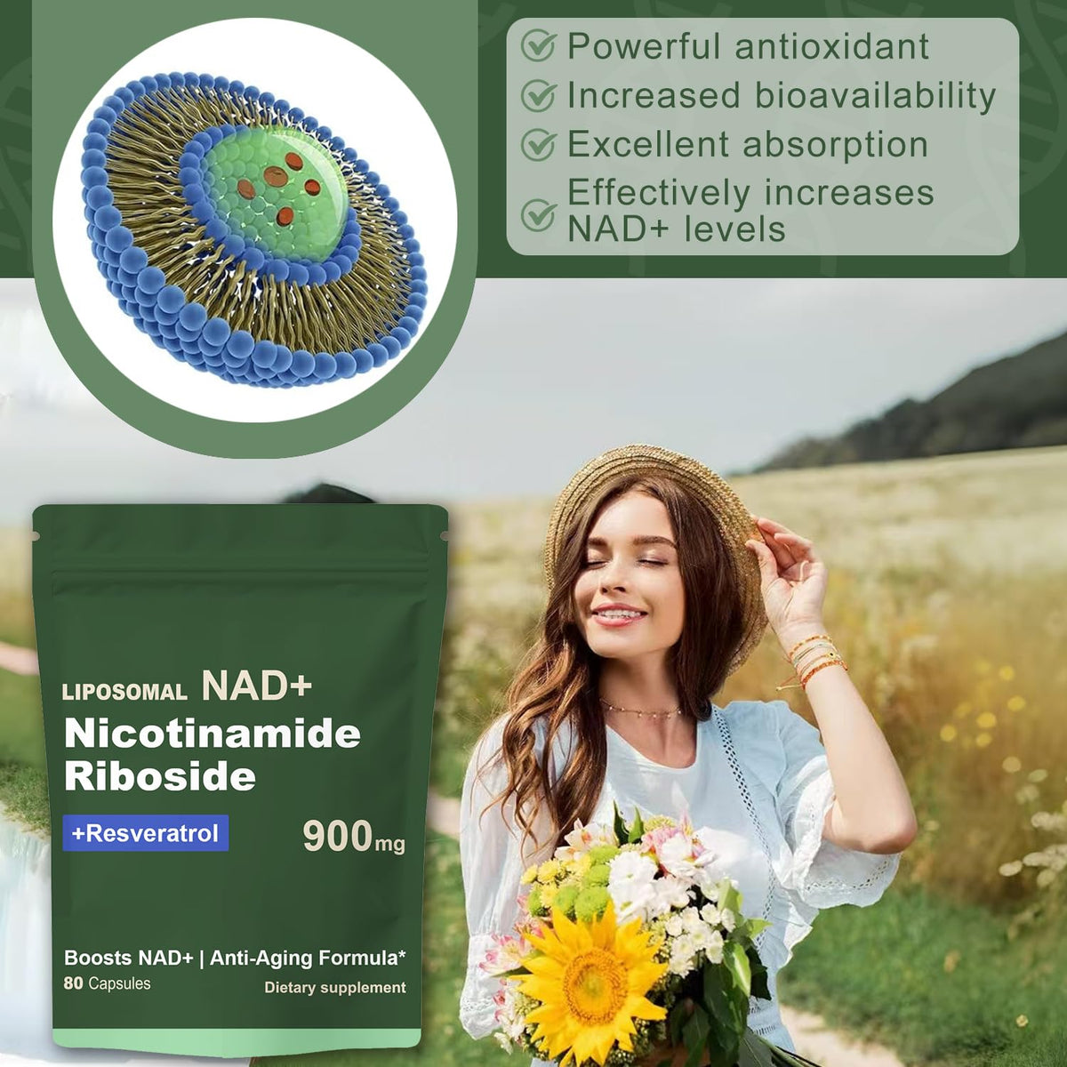 Détails des capsules de Quackiki NAD Resveratrol