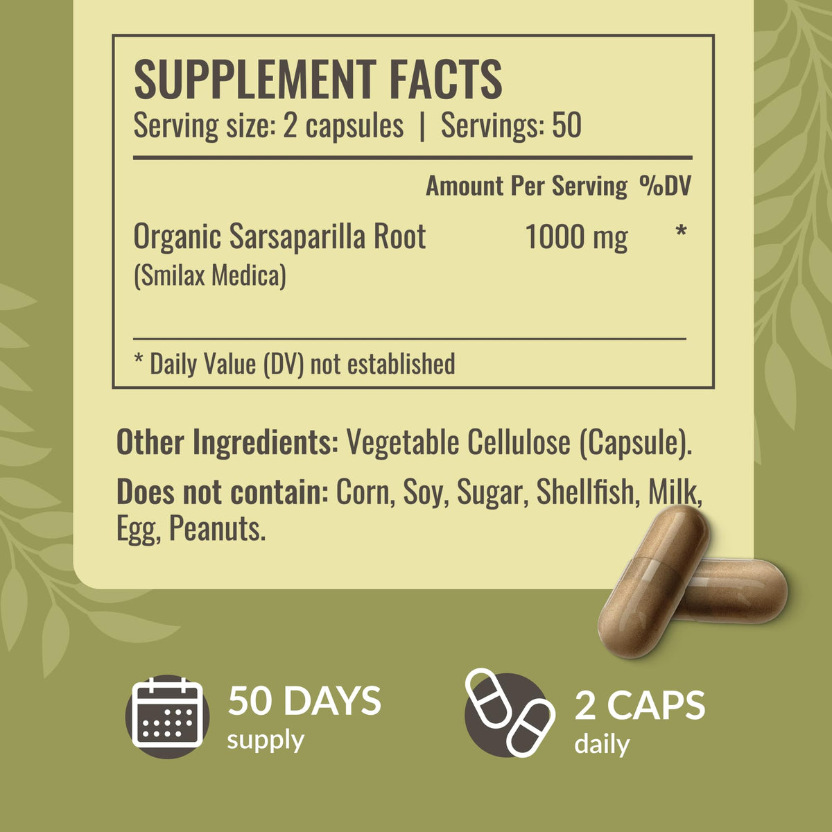 Détails des capsules de racine de sarsaparille HERBAMAMA