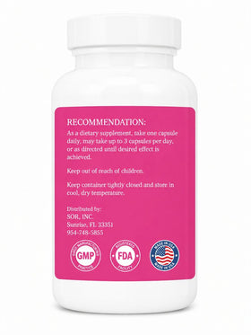 Détails des capsules de SOR, Inc. Ultra Fem Plus sur fond blanc