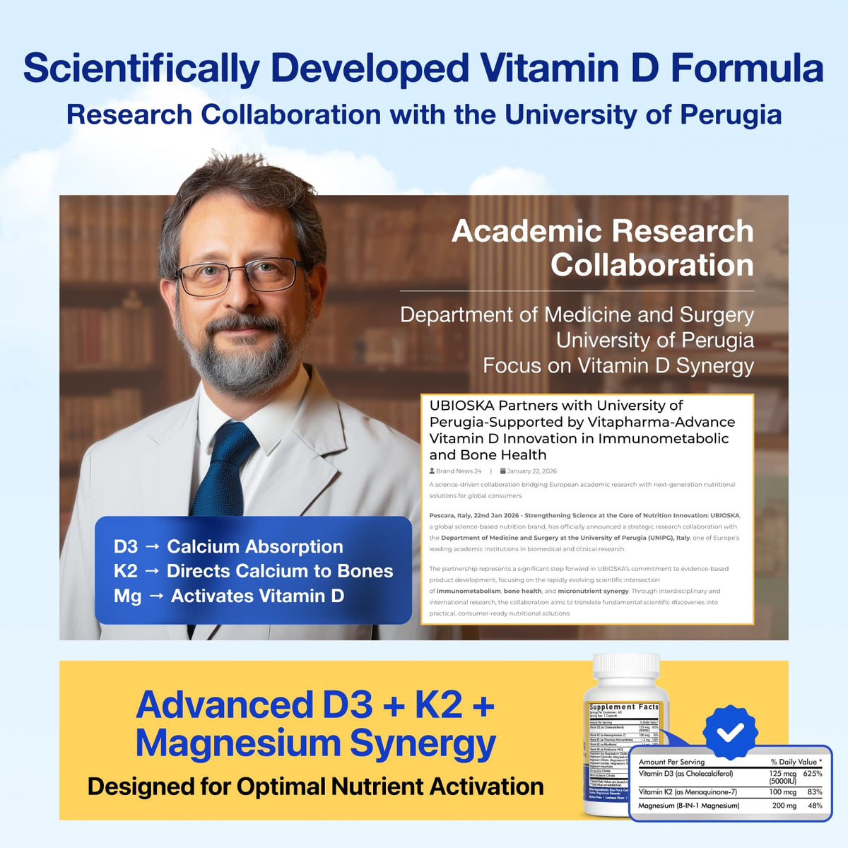 Détails des capsules de Vevoec UBIOSKA Vitamine D3 K2 Magnésium