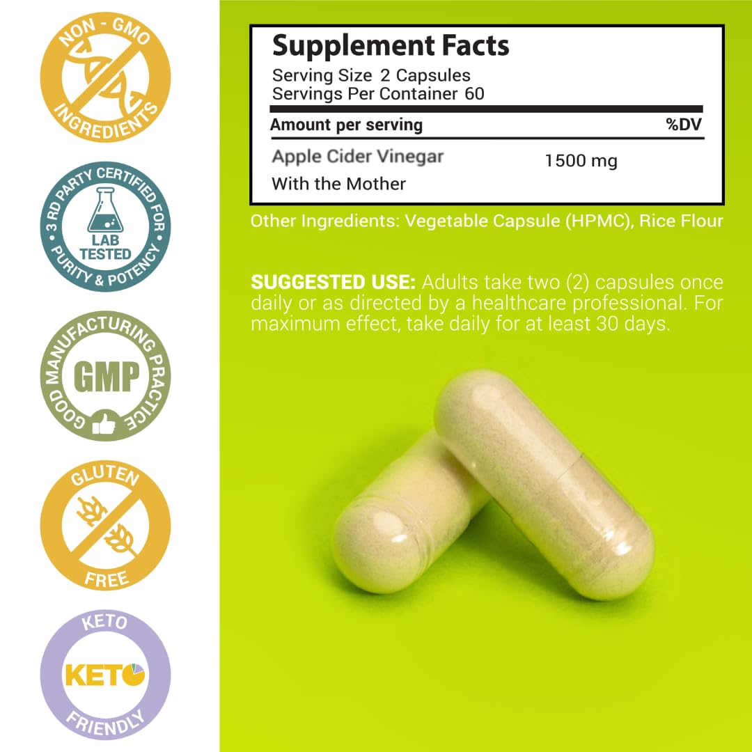 Détails des capsules de vinaigre de cidre de pomme MaxX Labs, 1500 mg