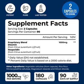 Détails des capsules Diosmin Hesperidin 1000mg à l'intérieur du flacon