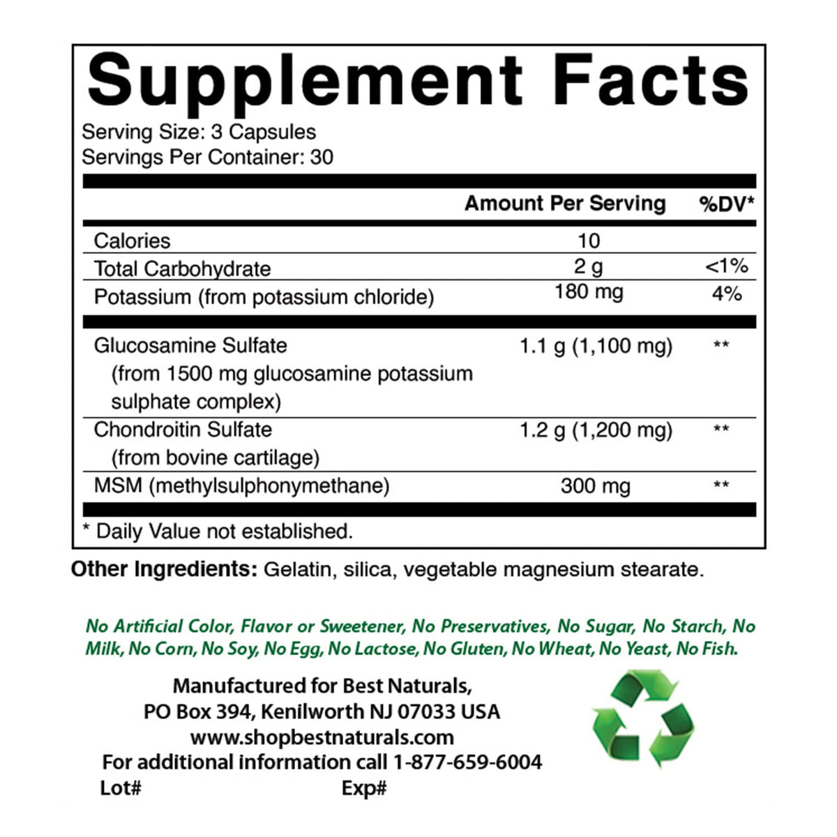 Détails des capsules Glucosamine Chondroitine MSM Best Naturals