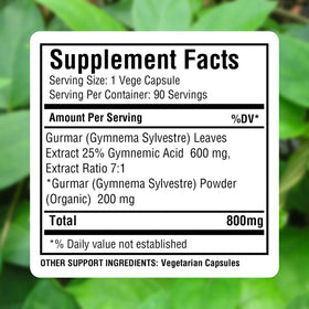 Détails des capsules Gurmar avec étiquette et dosage