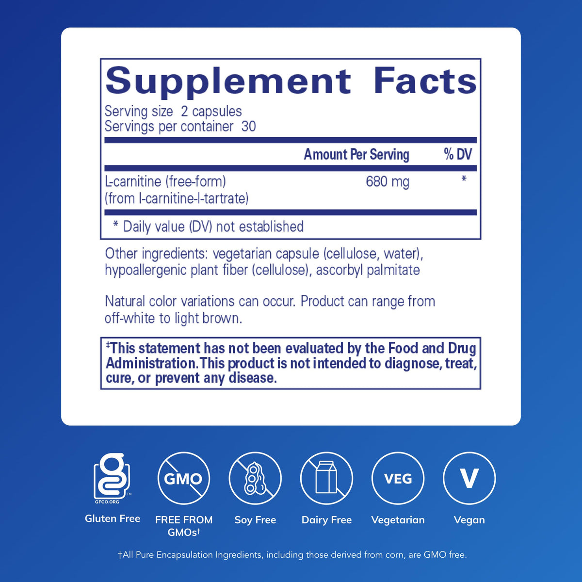 Détails des capsules L-Carnitine Pure Encapsulations