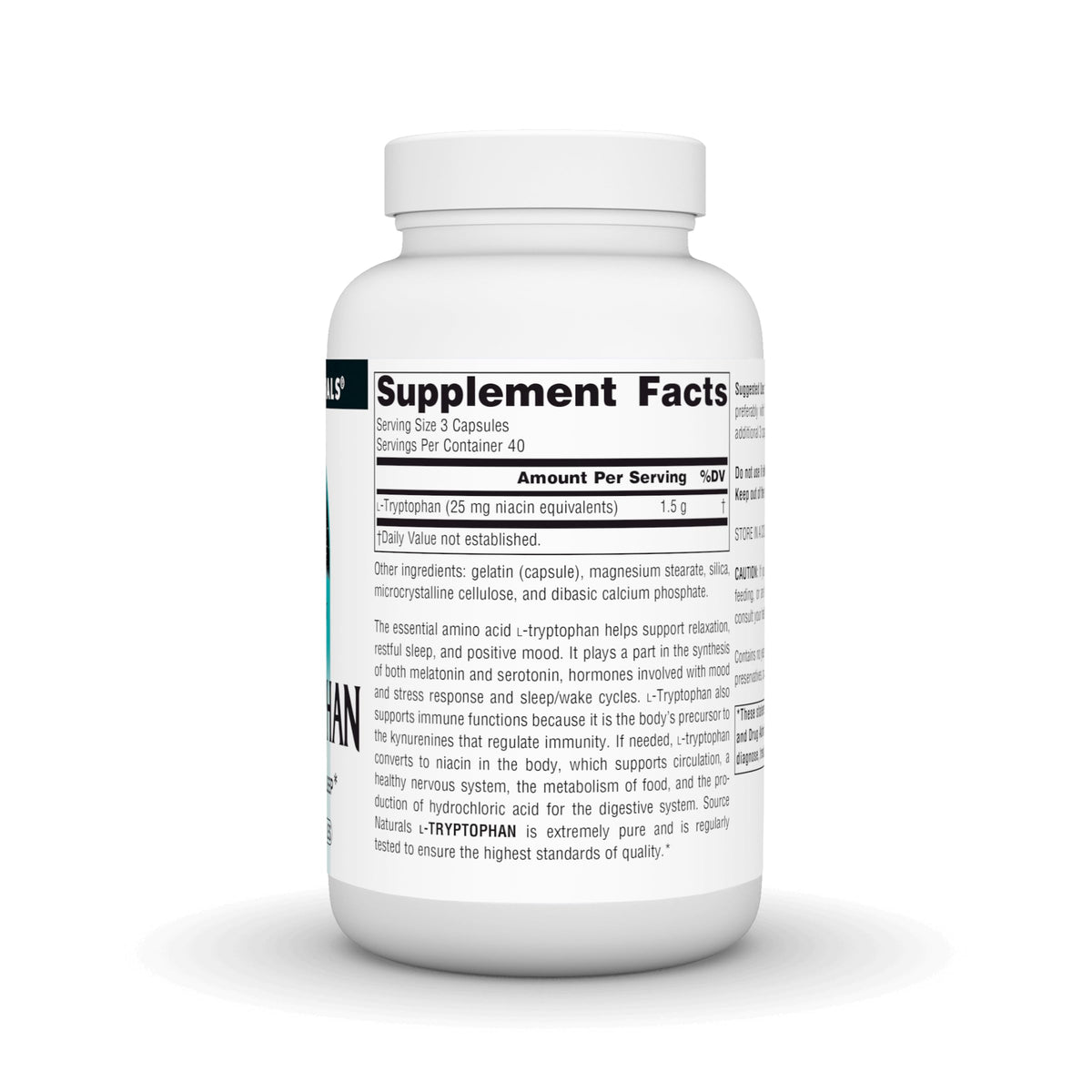 Détails des capsules L-Tryptophan 500mg Source Naturals