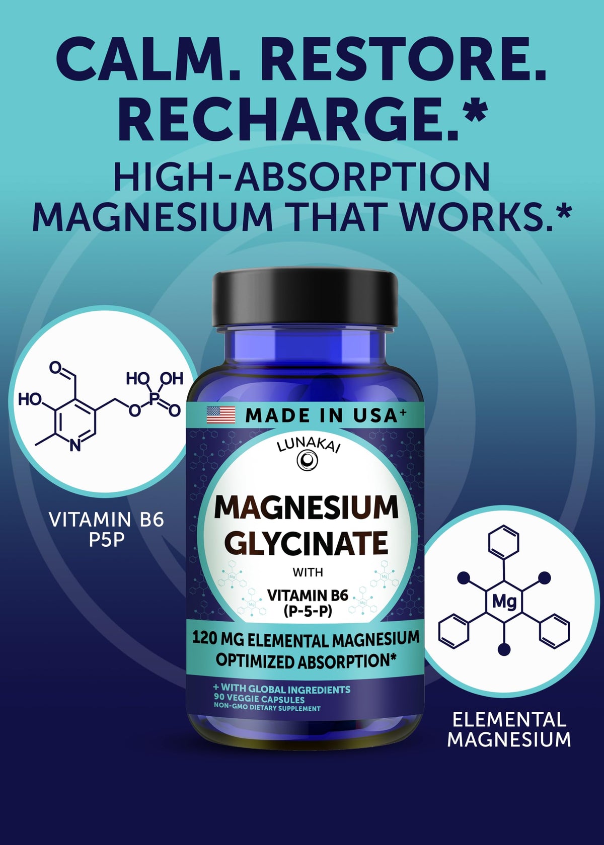 Détails des capsules Lunakai de Glycinate de Magnésium Pur