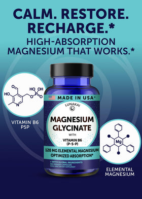 Détails des capsules Lunakai de Glycinate de Magnésium Pur