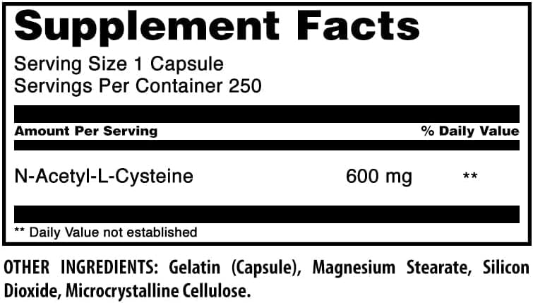 Détails des capsules NAC 600 Mg Amazing Nutrition