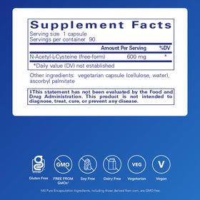 Détails des capsules NAC 600 mg Pure Encapsulations