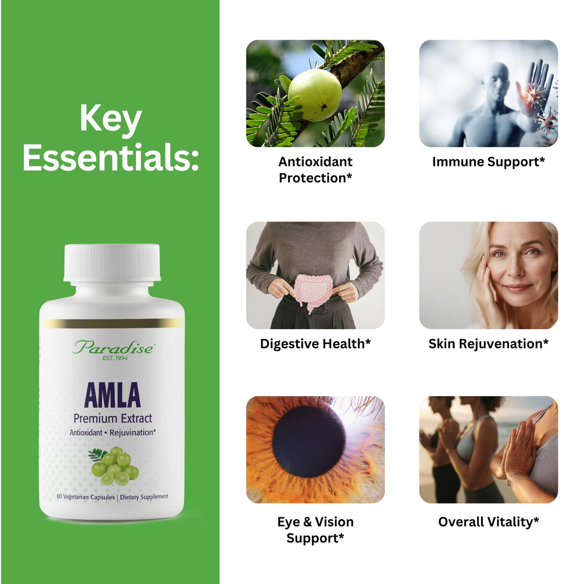 Détails des capsules Paradise Herbs Amla 250 mg