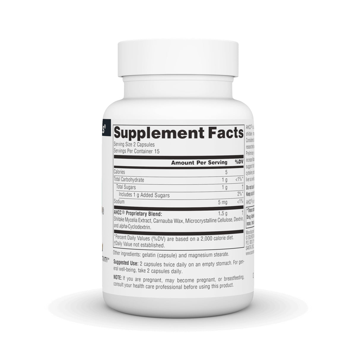 Détails des capsules Source Naturals AHCC 750 mg