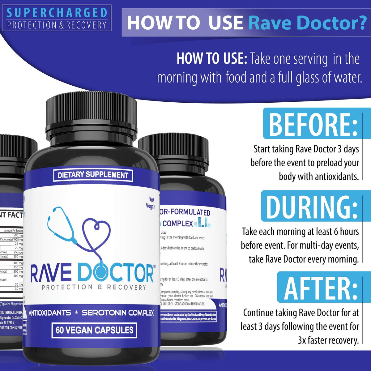 Détails des capsules véganes Rave Doctor 5 HTP