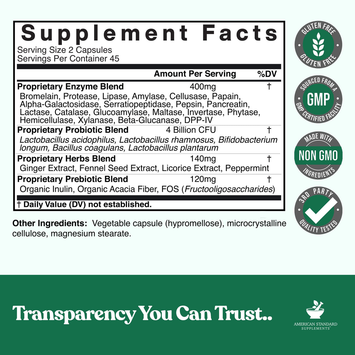 Détails des capsules végétales American Standard Supplements Multi-Enzymes