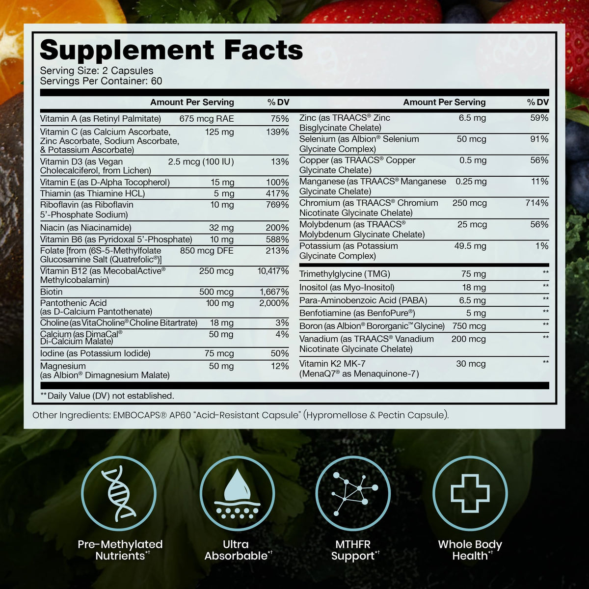 Détails des capsules végétales de Pure Therapro Rx Methyl Multi