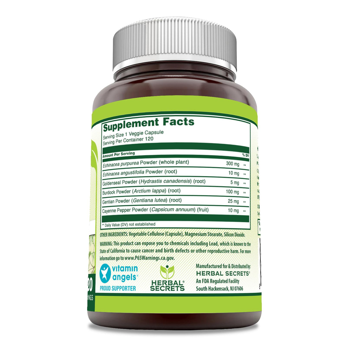Détails des capsules végétales Herbal Secrets Échinacée Goldenseal