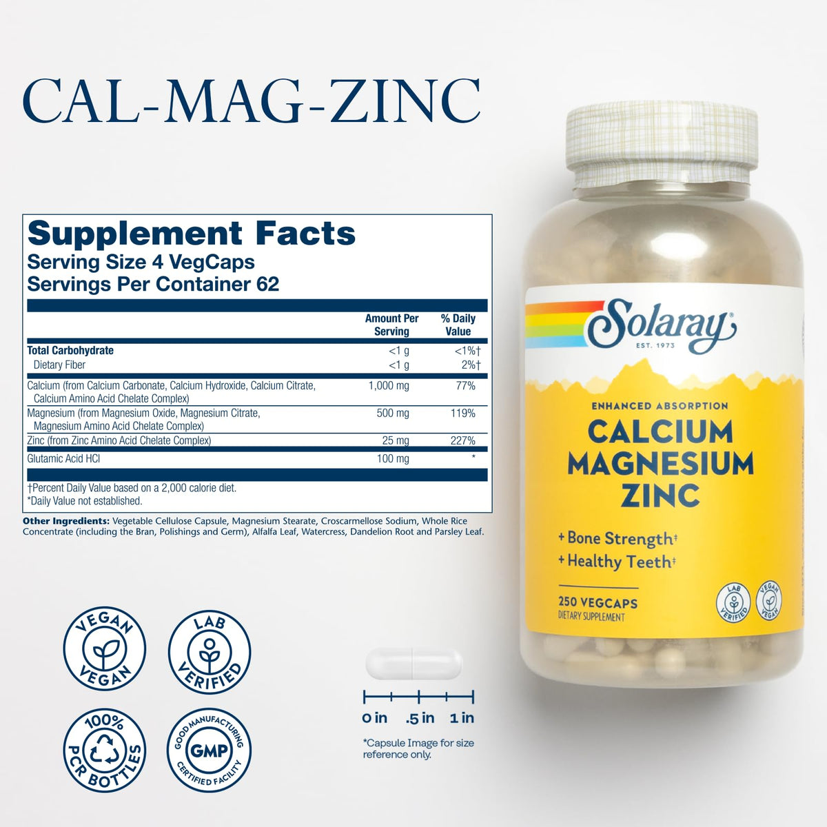 Détails des capsules végétales SOLARAY Calcium Magnesium Zinc