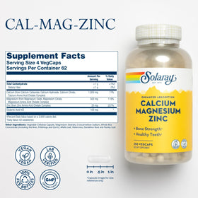 Détails des capsules végétales SOLARAY Calcium Magnesium Zinc