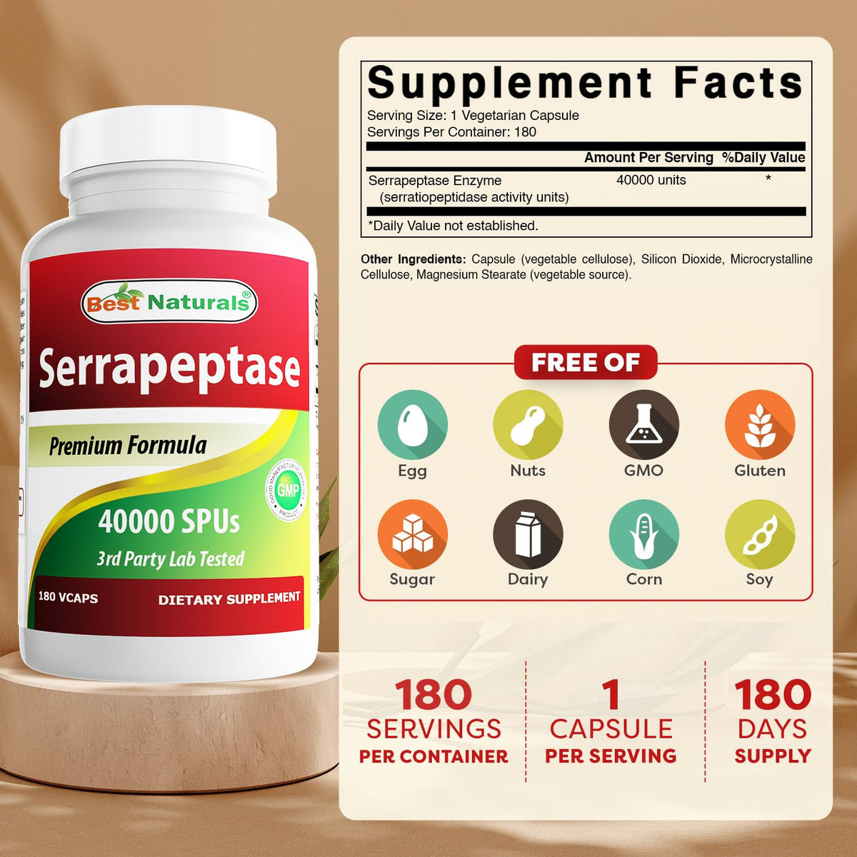 Détails des capsules végétariennes de Serrapeptase 40000 SPUs