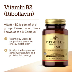Détails des capsules végétariennes de Solgar Vitamine B2 100mg