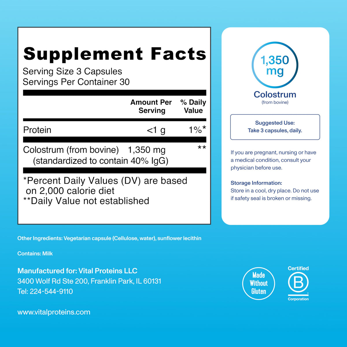 Détails des capsules Vital Proteins Colostrum