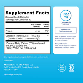 Détails des capsules Vital Proteins Colostrum