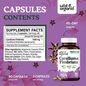 Détails des capsules Wild & Organic Caralluma 1000 mg