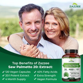 Détails des capsules Zazzee Extrait de Saw Palmetto