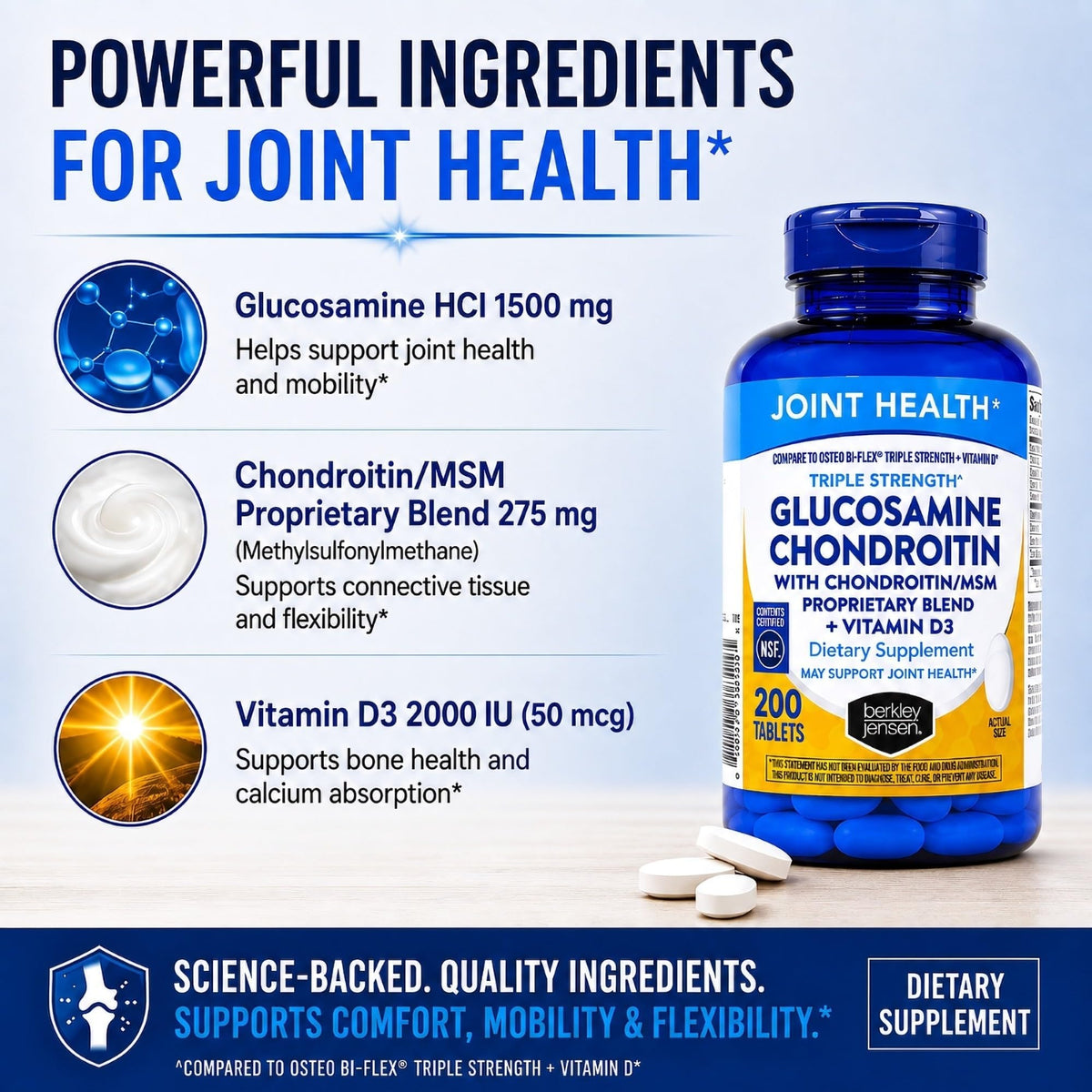 Détails des comprimés Berkley Jensen glucosamine chondroïtine