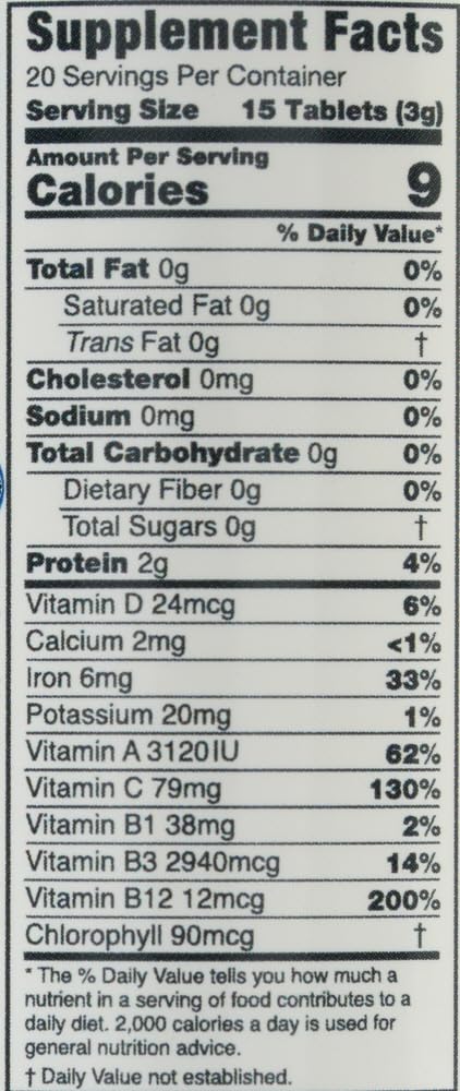 Détails des comprimés de Chlorella Bio Green Foods