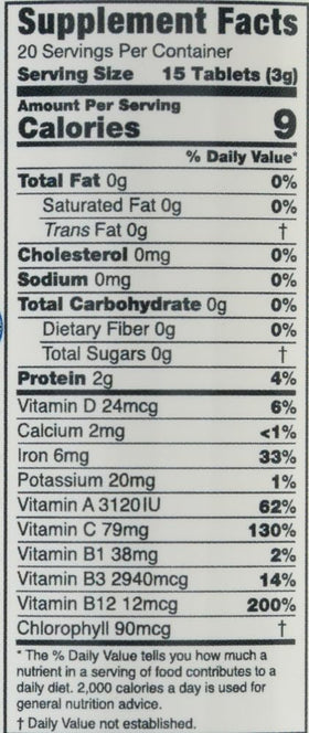 Détails des comprimés de Chlorella Bio Green Foods