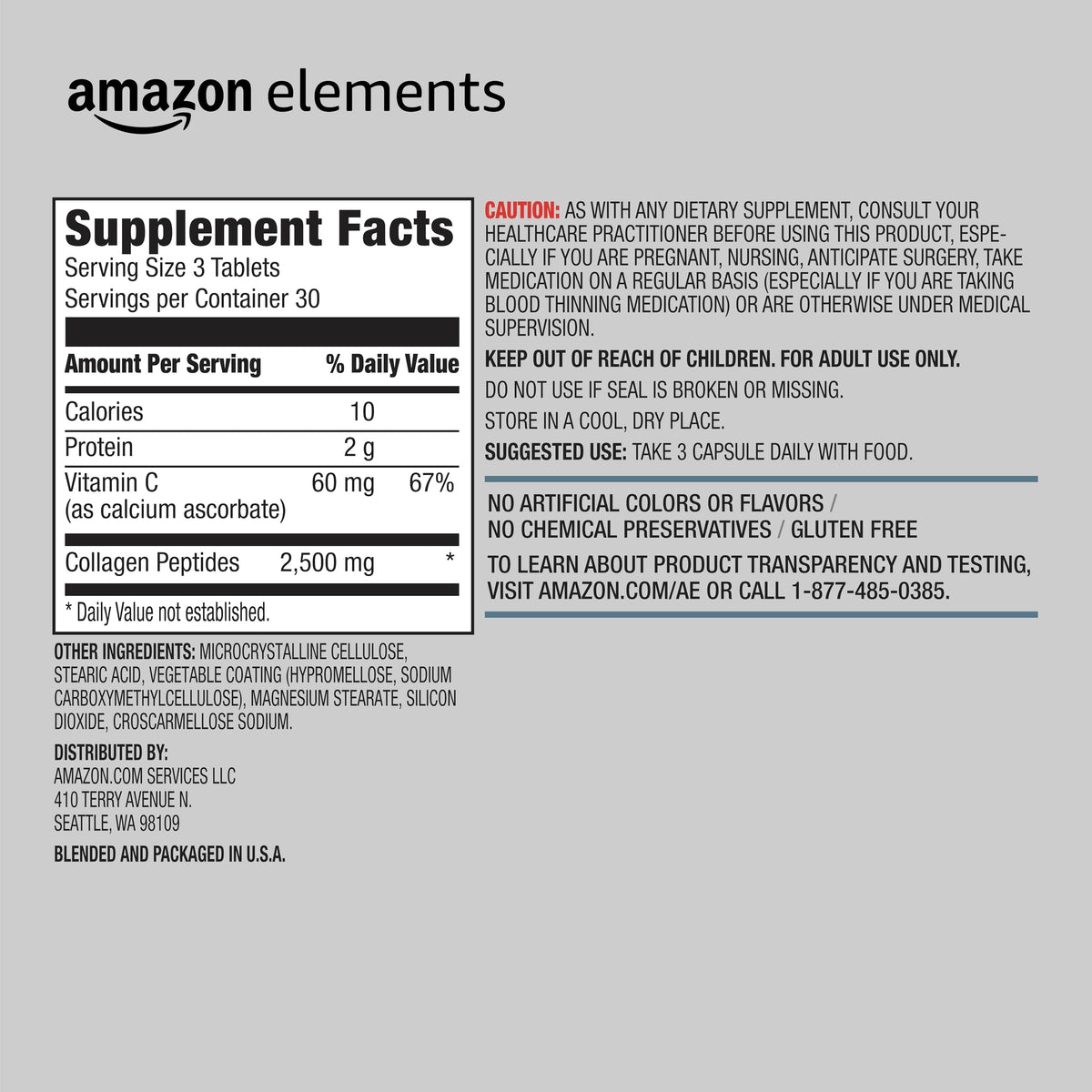 Détails des comprimés de collagène et vitamine C Elements
