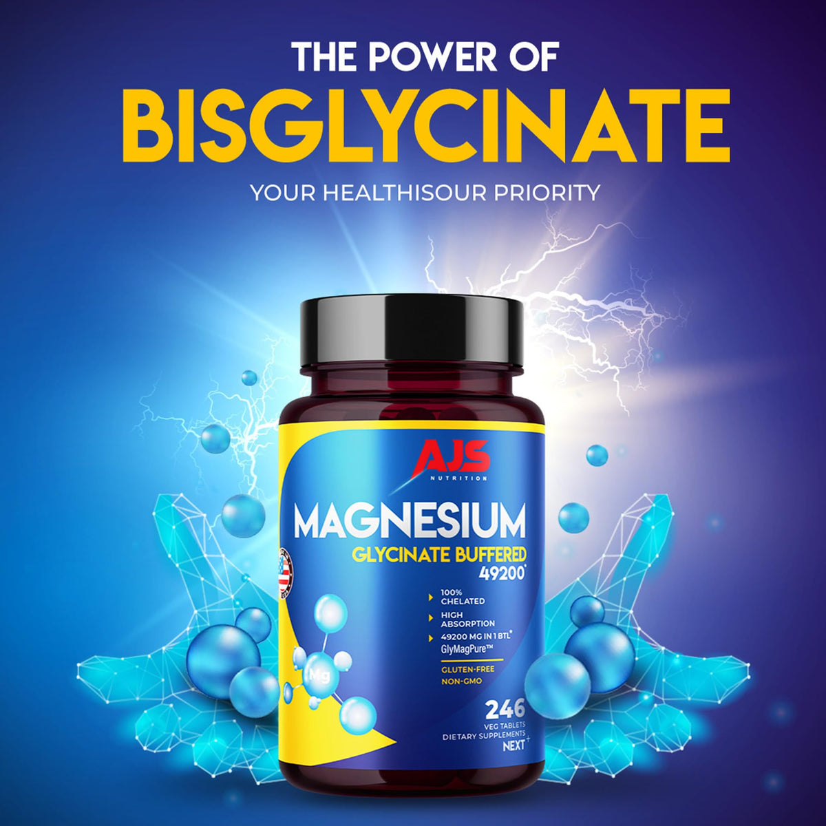 Détails des comprimés de glycinate de magnésium AJS Nutrition