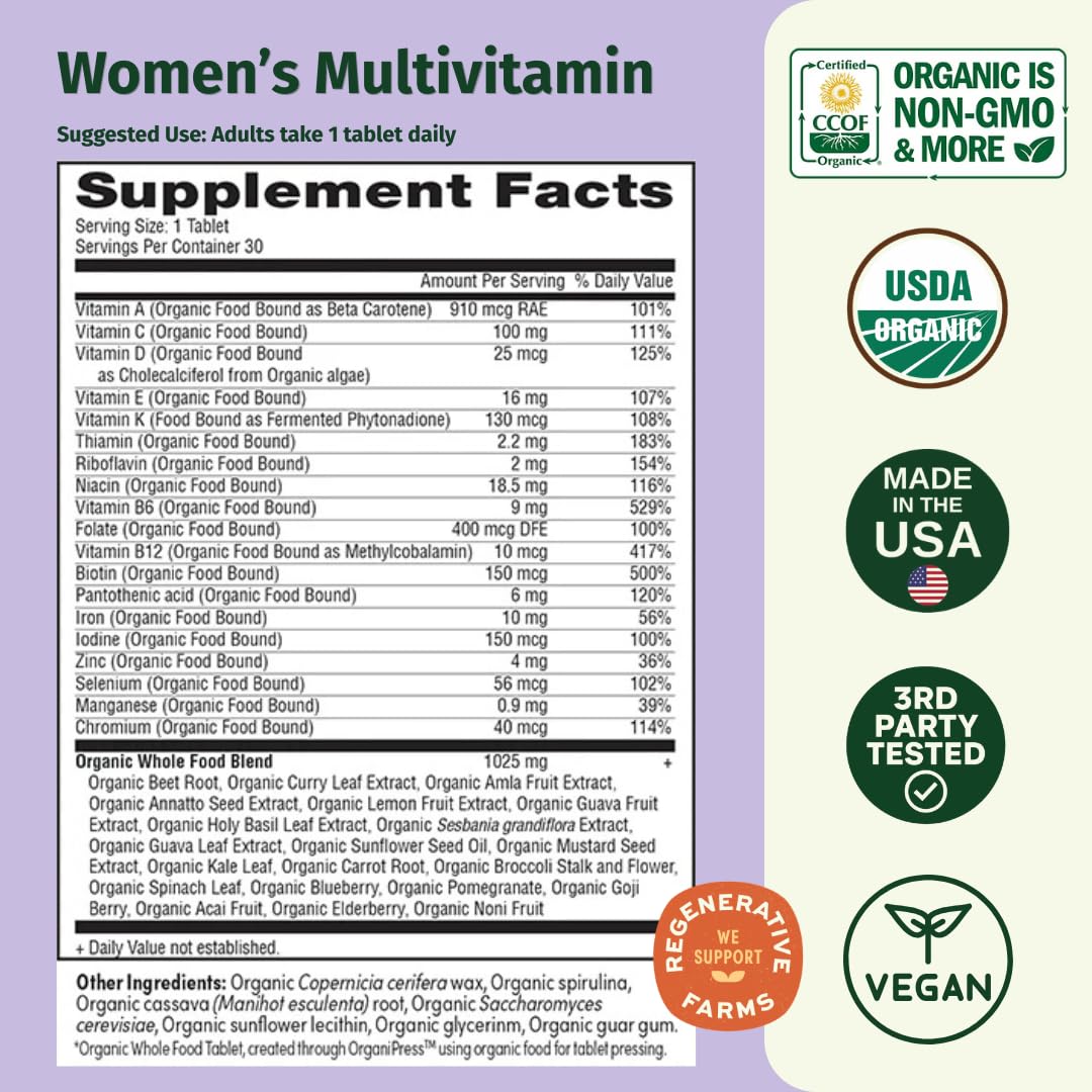 Détails des comprimés EarthFirst Organic Multivitamine Femme Bio
