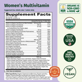 Détails des comprimés EarthFirst Organic Multivitamine Femme Bio