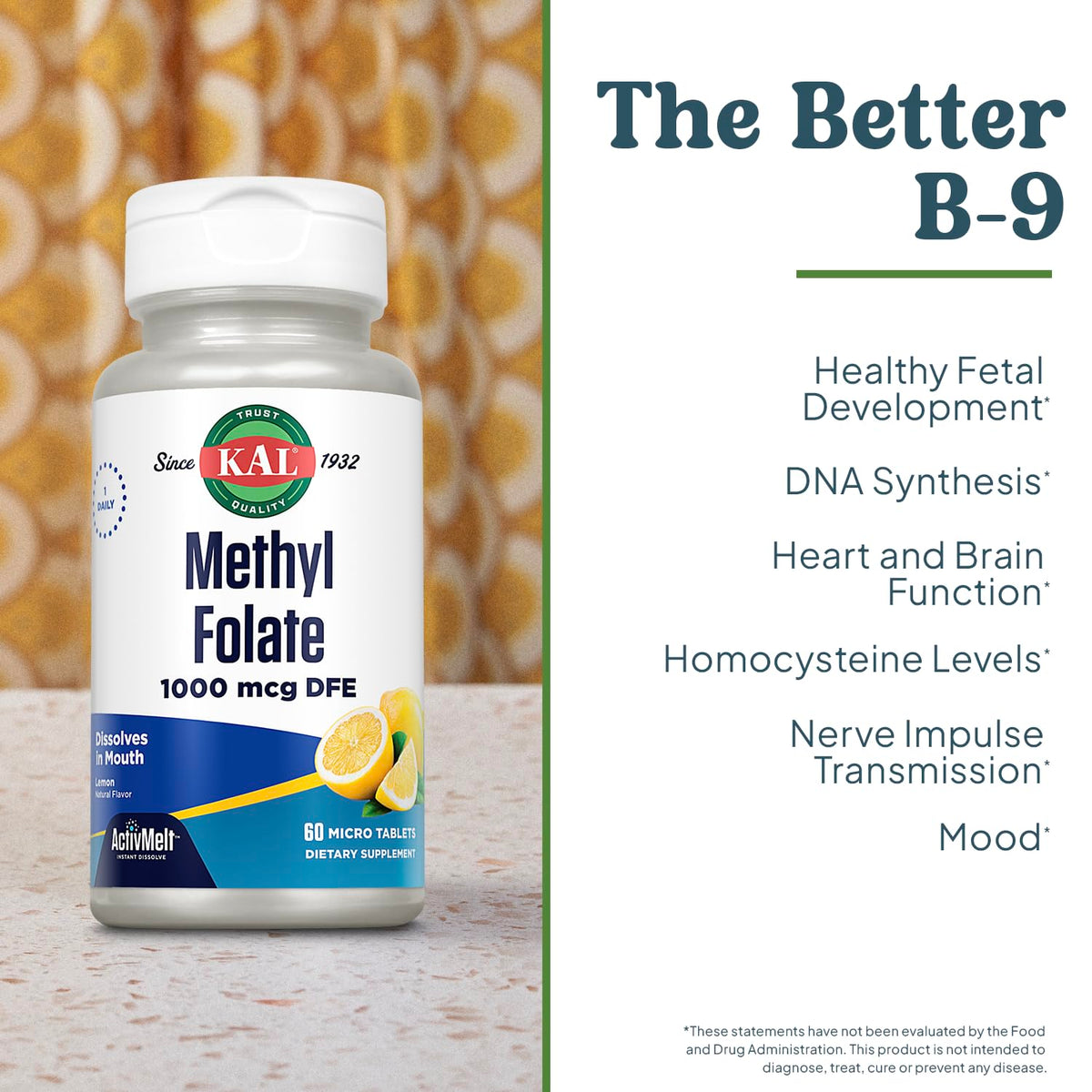 Détails des comprimés KAL Methyl Folate 1000 mcg