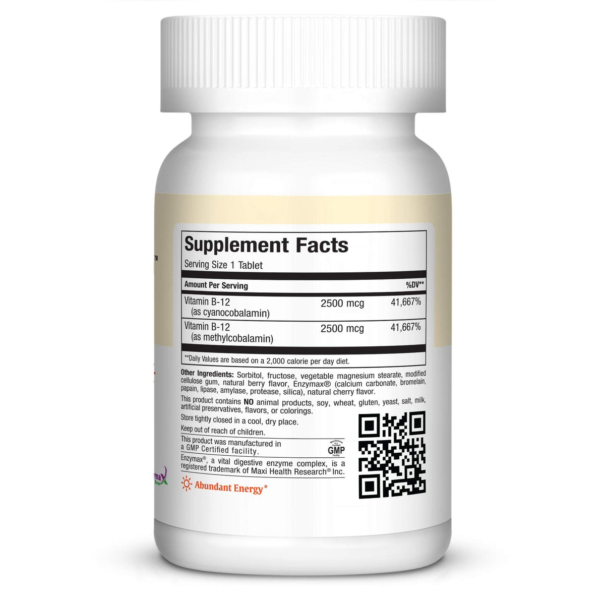 Détails des comprimés Maxi Health Vitamin B12 5000 mcg, taille et texture