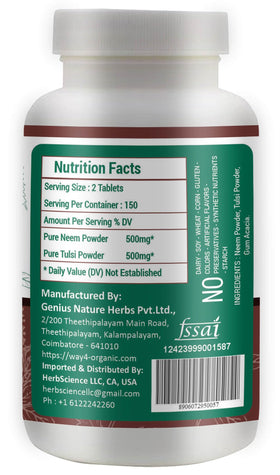Détails des comprimés Neem Tulsi de WAY 4 ORGANIC W4O
