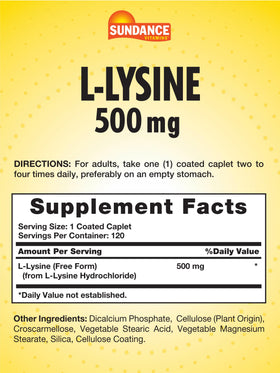 Détails des comprimés Sundance L-Lysine 500mg