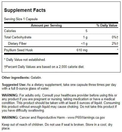 Détails des coques de psyllium Swanson, capsules à l'intérieur du flacon