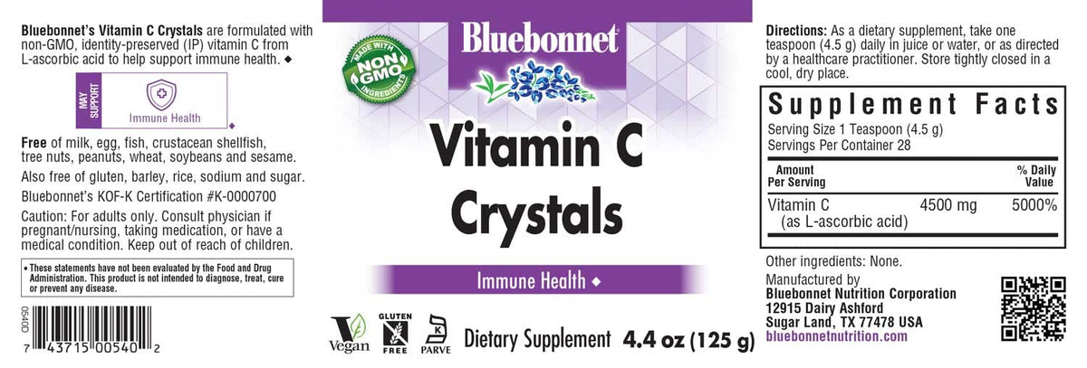 Détails des cristaux de vitamine C BlueBonnet dans un bol