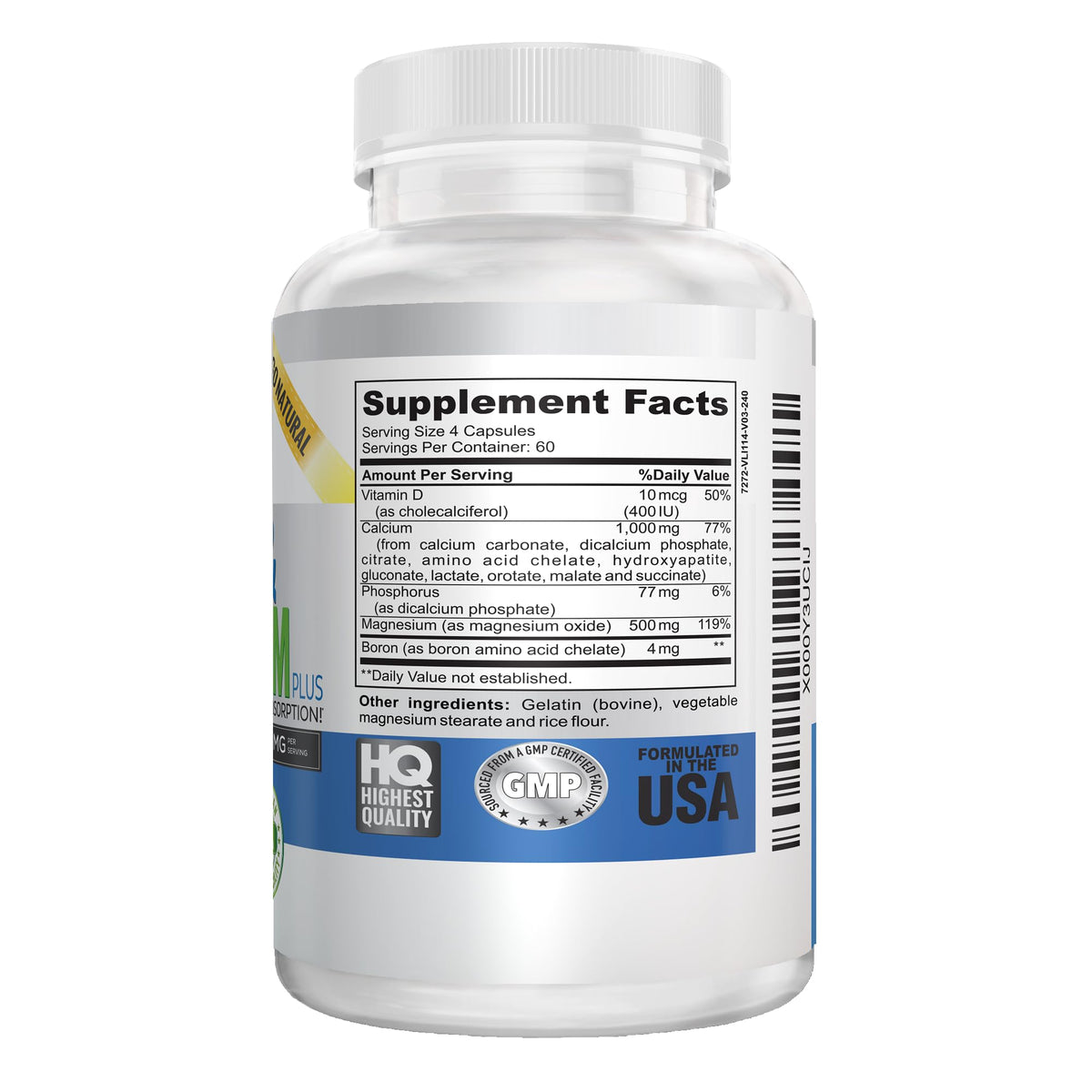 Détails des étiquettes du flacon de Calcium Magnésium Vitalité Now!
