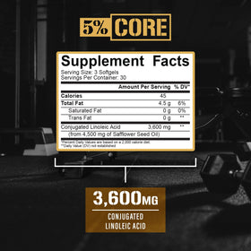 Détails des gélules 5% Nutrition Core CLA 3600
