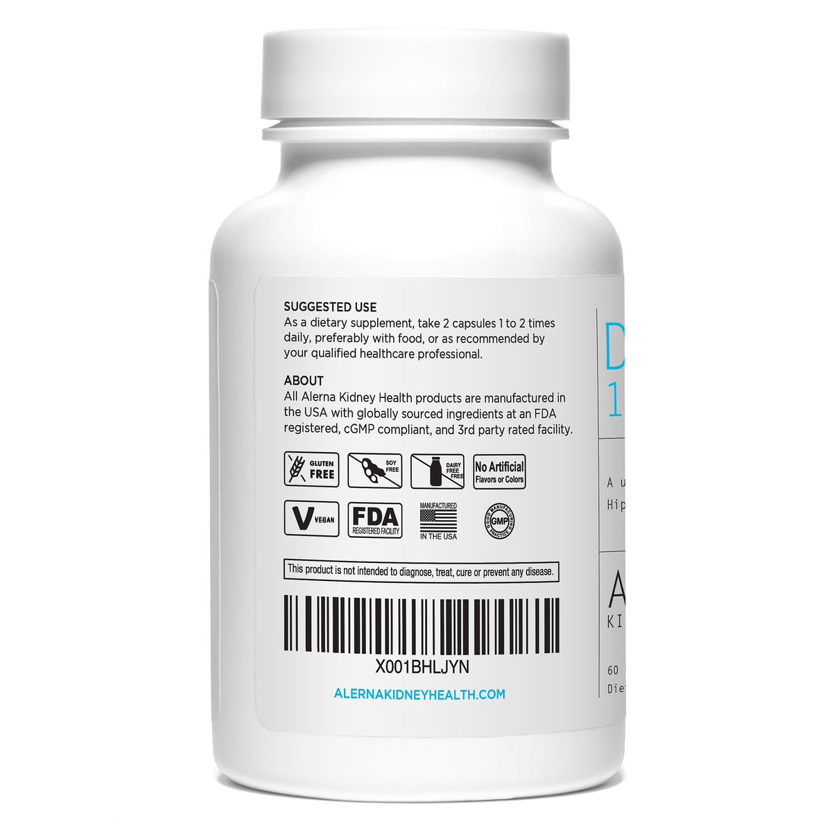 Détails des gélules Alerna D-Mannose 1000 mg à l'intérieur du flacon