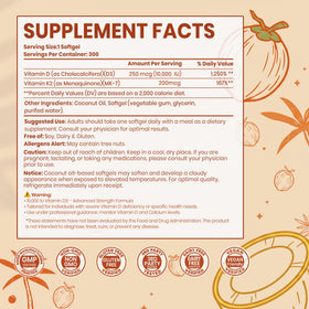 Détails des gélules d'huile de coco de VEV Vitamine D3 K2