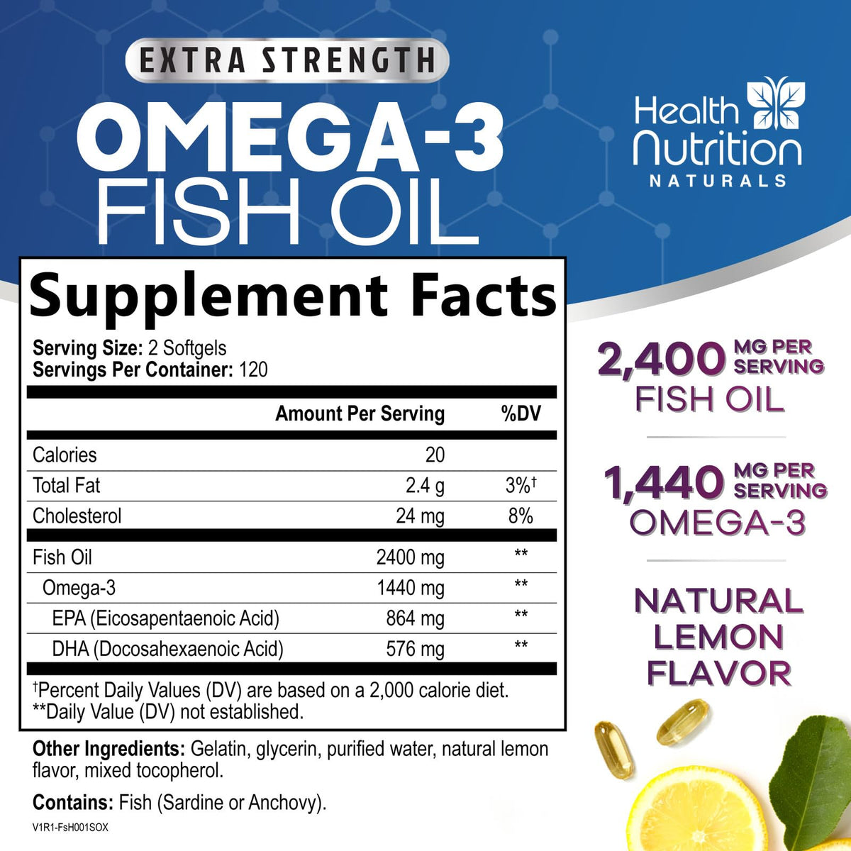 Détails des gélules d'huile de poisson Omega 3 Health Nutrition Naturals