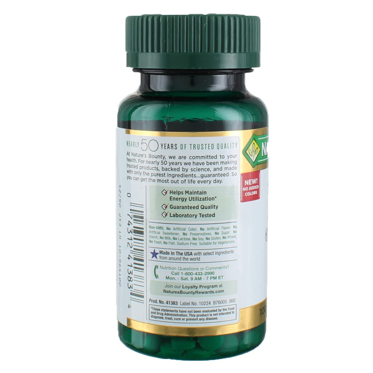 Détails des gélules de Fer 65 mg Nature's Bounty avec mesure à côté